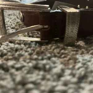 Brighton Brown Leather Belt Mock Croc Embossed Print silver Womens 30